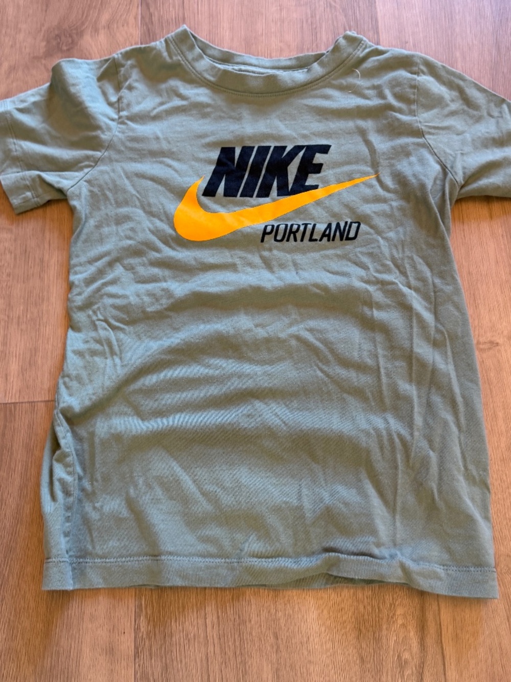 Nike Portland Kids Olive Green Swoosh Logo Graphic Tee Big Logo Short Sleeve